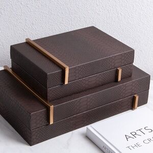 Set of 2 Snake print faux leather jewelry box with attached lid